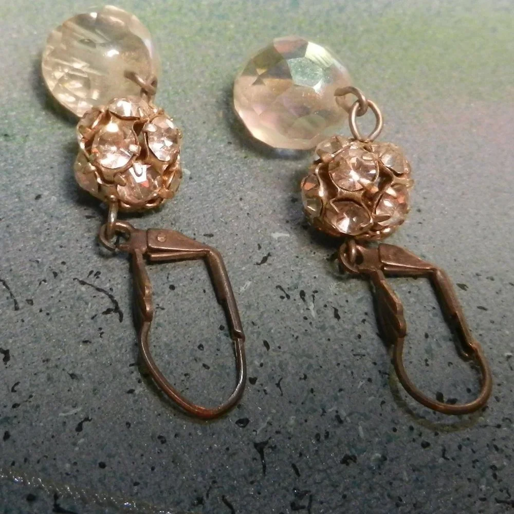 VTG Contempo silver pierced earrings drop dangle silver tone dressy glam prom